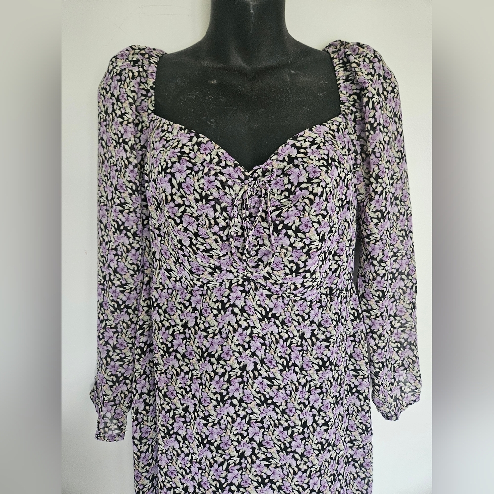 NWT Womens Lush Black Purple Floral peasant dress off the shoulder